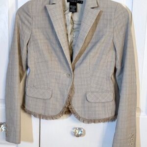 Laundry By Shelli Segal Beige Lined Plaid Cropped Blazer. EUC Size 4. DE